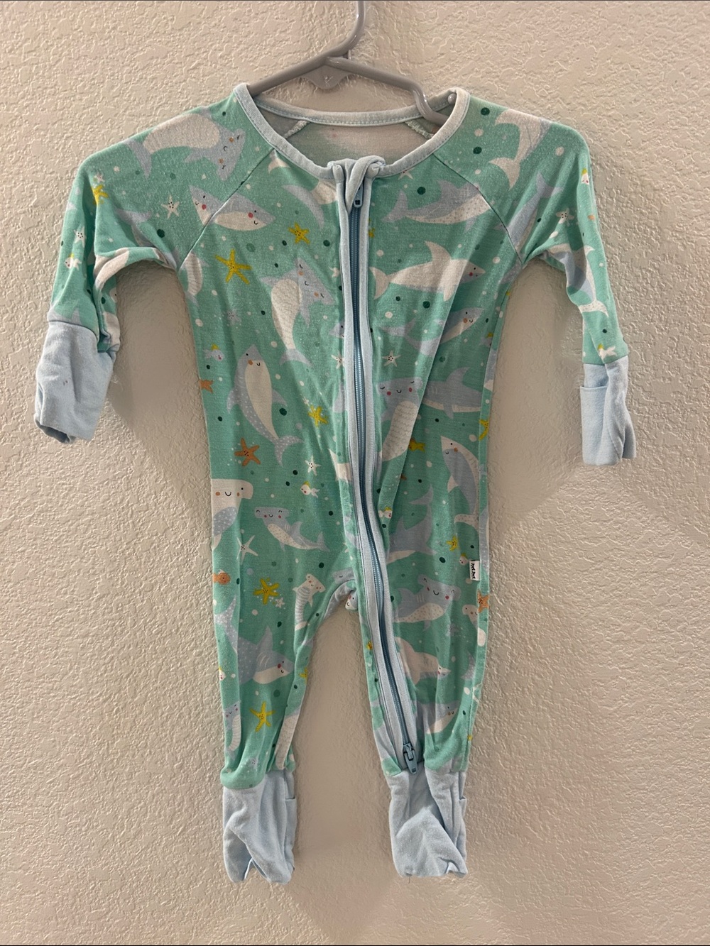Little Sleepies Shark Soiree Bamboo Zippy Size Newborn GUC